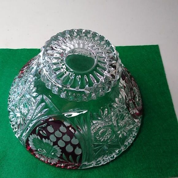 Cut to Clear Pressed Glass Bowl with Red Cut to Clear Design Panels Cottagecore - Picture 3 of 10
